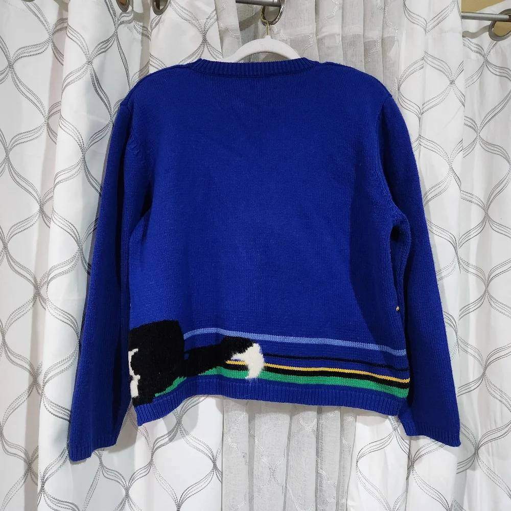 Vtg Susan Bristol Cat Sweater Navy Boxy 90s Crazy Cat Lady Size LARGE L Women's - Picture 4 of 9